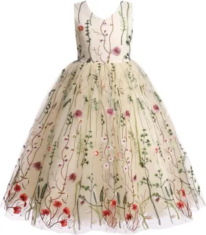IBTOM CASTLE Flower Girls Tutu Dress Kids Embroidered Wedding Bridesmaid Dress Girl Pirncess Birthday Party Dress Ball Gown