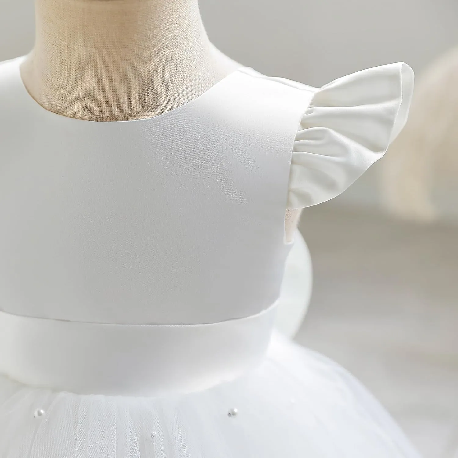 IBTOM CASTLE Infant Baby Flower Girl Dress Satin Pearls Tulle Bowknot Princess Birthday Party Pageant Tutu Dress