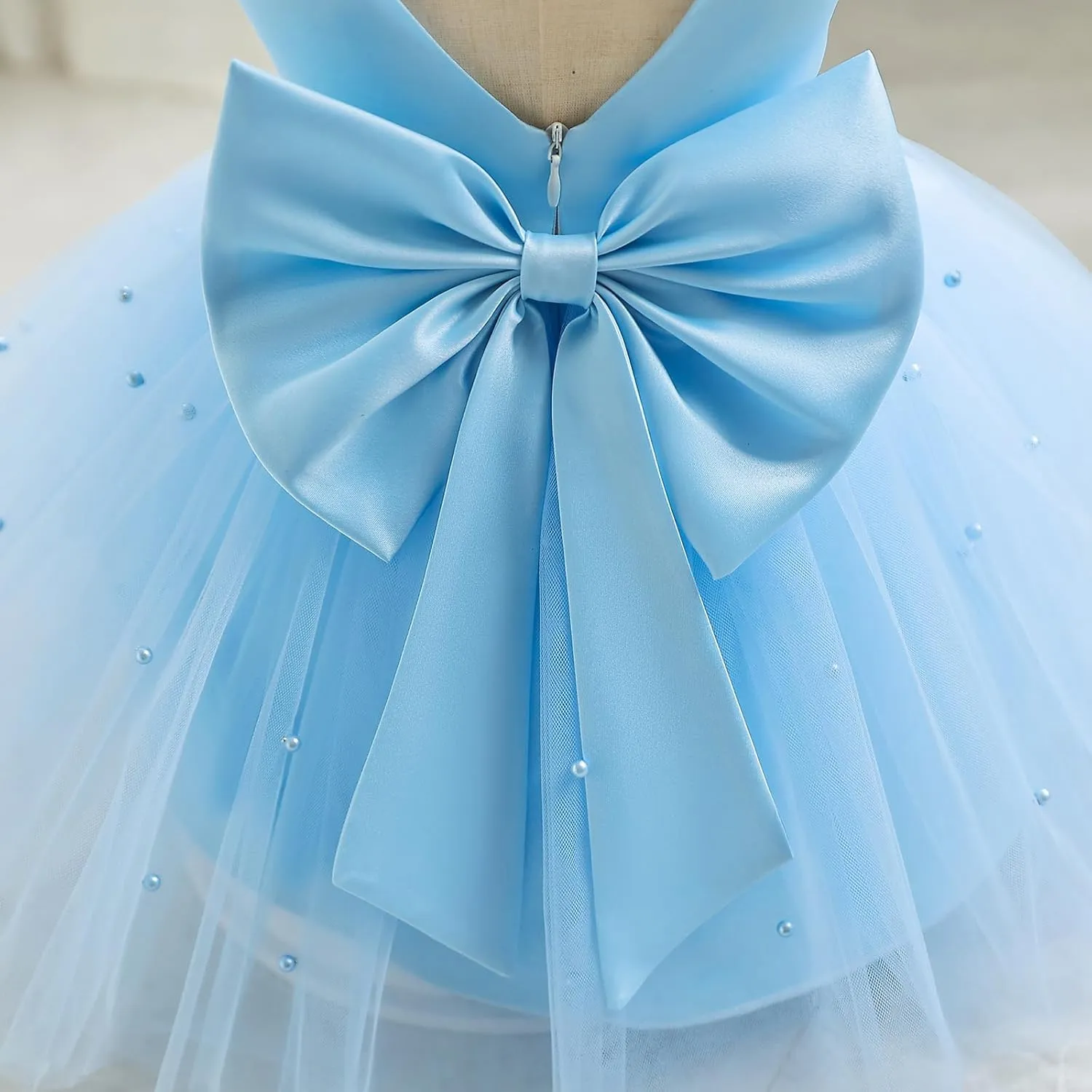 IBTOM CASTLE Infant Baby Flower Girl Dress Satin Pearls Tulle Bowknot Princess Birthday Party Pageant Tutu Dress