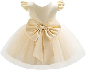 IBTOM CASTLE Infant Baby Flower Girl Dress Satin Pearls Tulle Bowknot Princess Birthday Party Pageant Tutu Dress