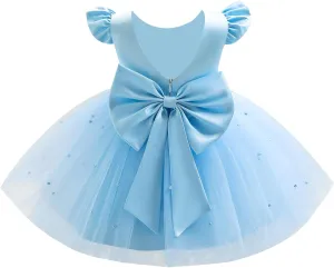 IBTOM CASTLE Infant Baby Flower Girl Dress Satin Pearls Tulle Bowknot Princess Birthday Party Pageant Tutu Dress