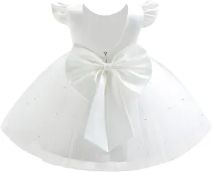 IBTOM CASTLE Infant Baby Flower Girl Dress Satin Pearls Tulle Bowknot Princess Birthday Party Pageant Tutu Dress
