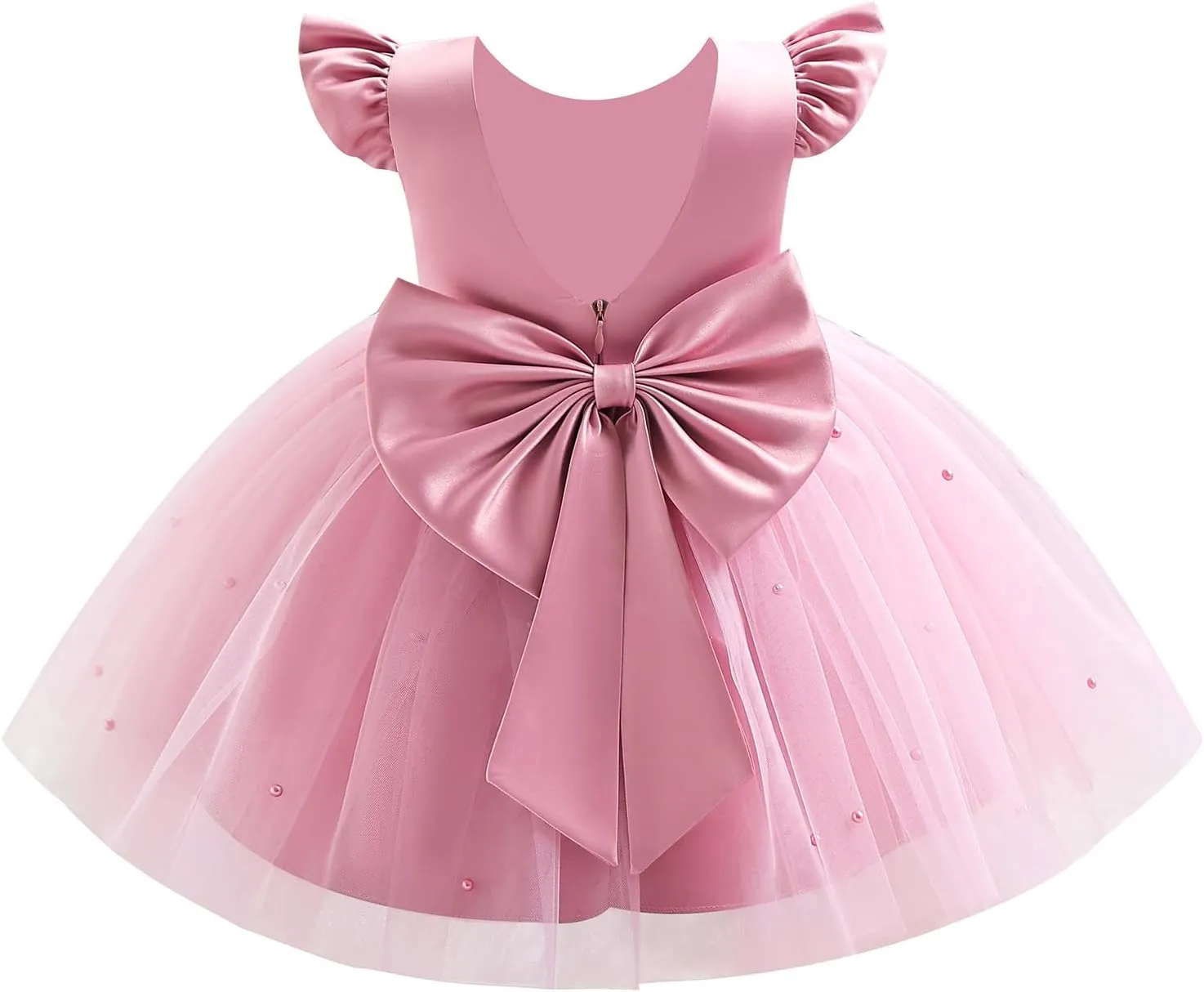IBTOM CASTLE Infant Baby Flower Girl Dress Satin Pearls Tulle Bowknot Princess Birthday Party Pageant Tutu Dress