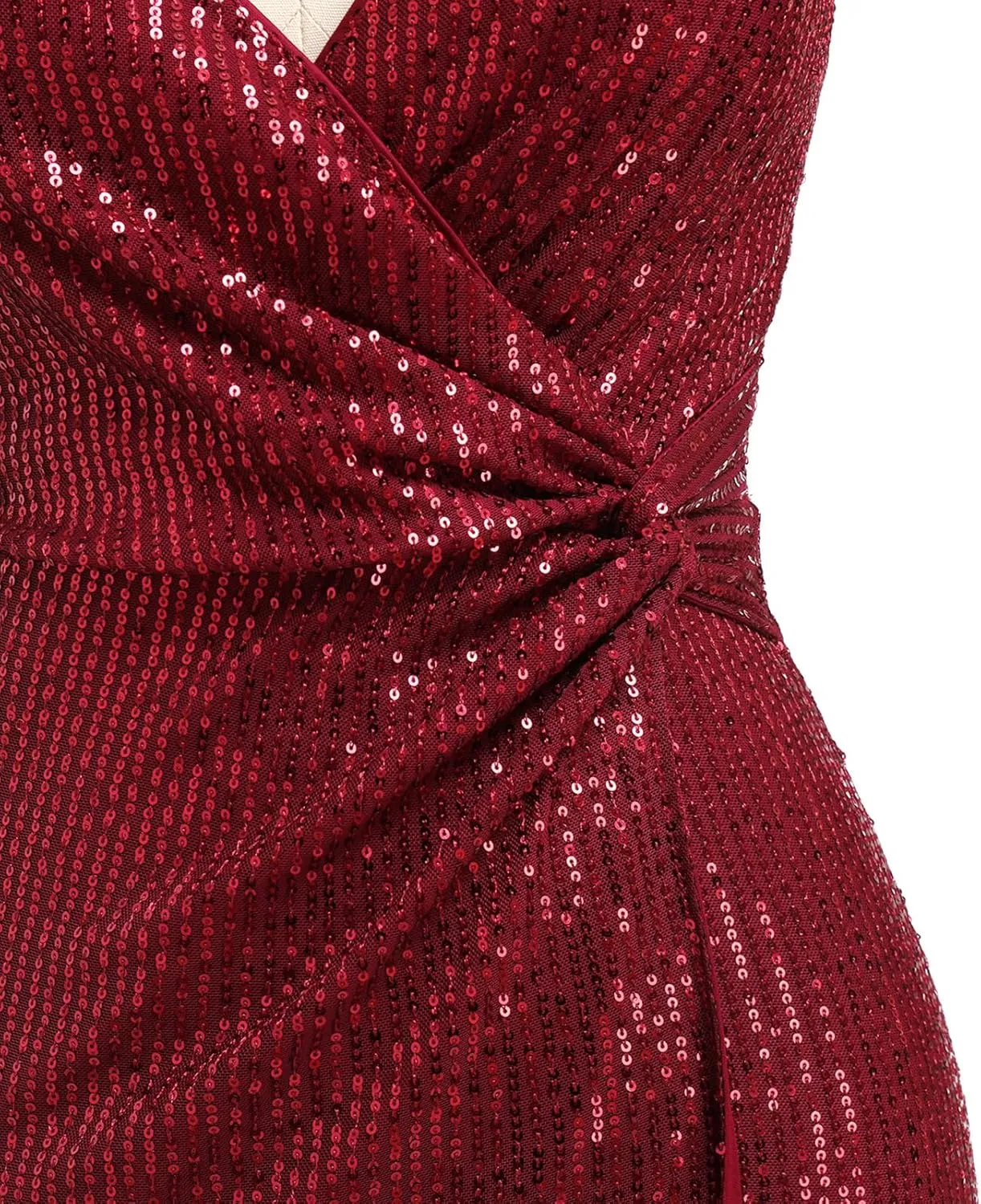 IDOPIP Women V Neck Sequins Ruched Bodycon Dress Formal Evening Party Sparkle Gown Sexy Wrap Cocktail Homecoming Midi Dress