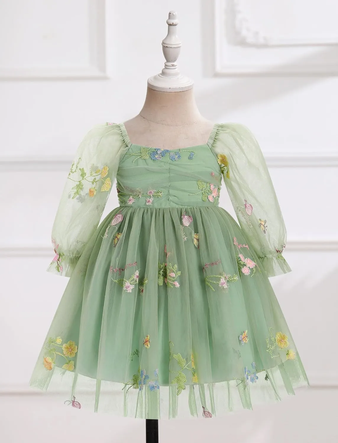 IMEKIS Toddler Girl Birthday Dress Floral Confetti Tulle Formal Wedding Party Long Sleeve Dress Cake Smash Photo Shoot