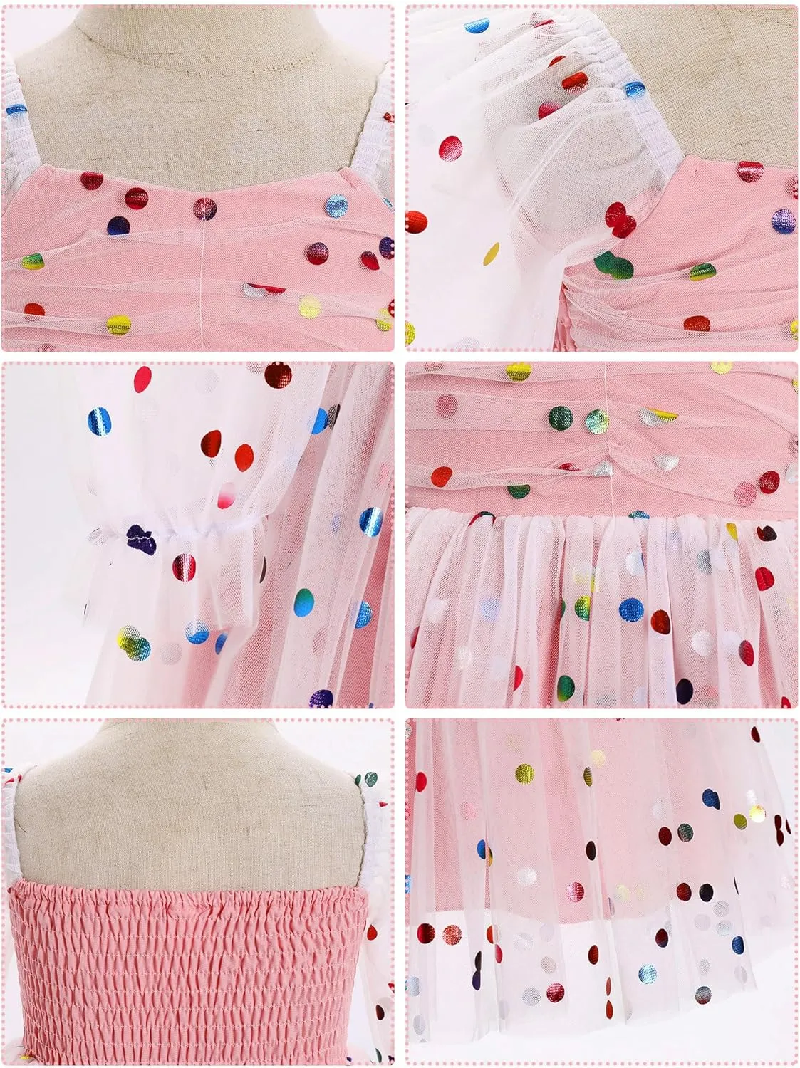 IMEKIS Toddler Girl Birthday Dress Floral Confetti Tulle Formal Wedding Party Long Sleeve Dress Cake Smash Photo Shoot