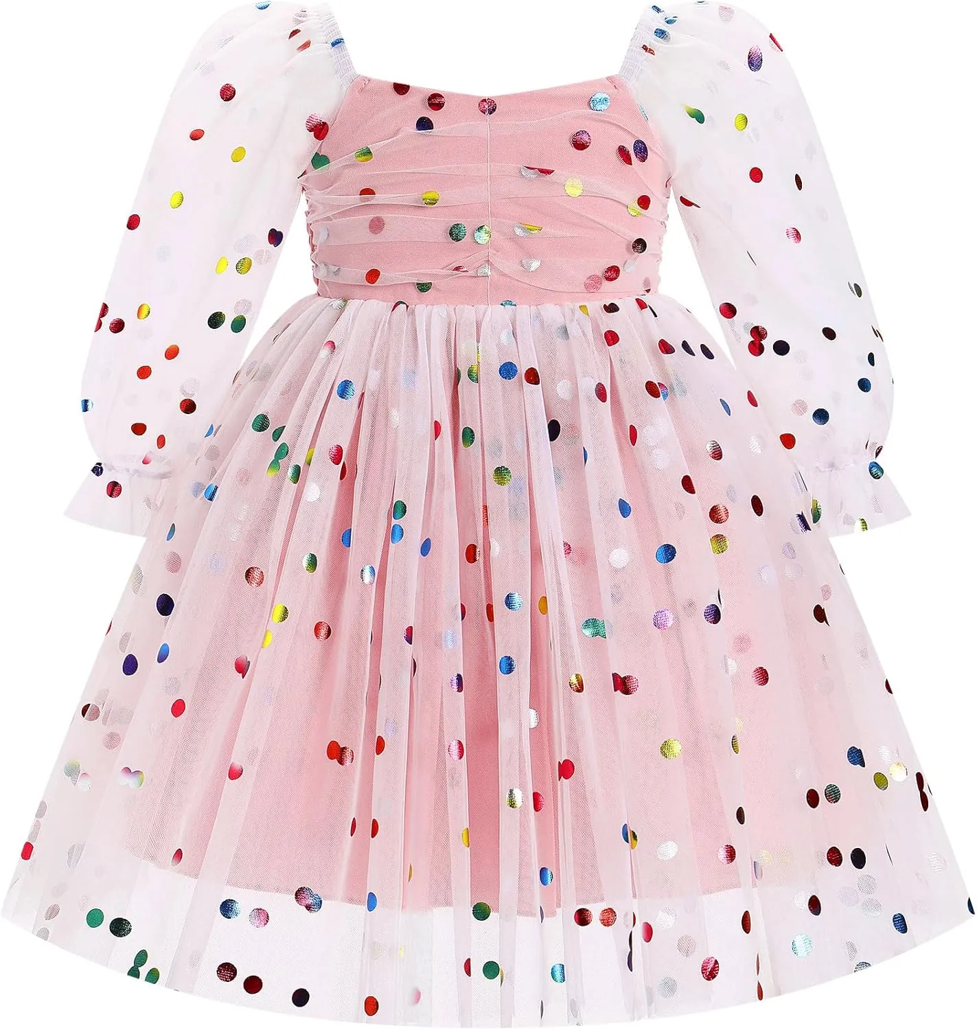 IMEKIS Toddler Girl Birthday Dress Floral Confetti Tulle Formal Wedding Party Long Sleeve Dress Cake Smash Photo Shoot