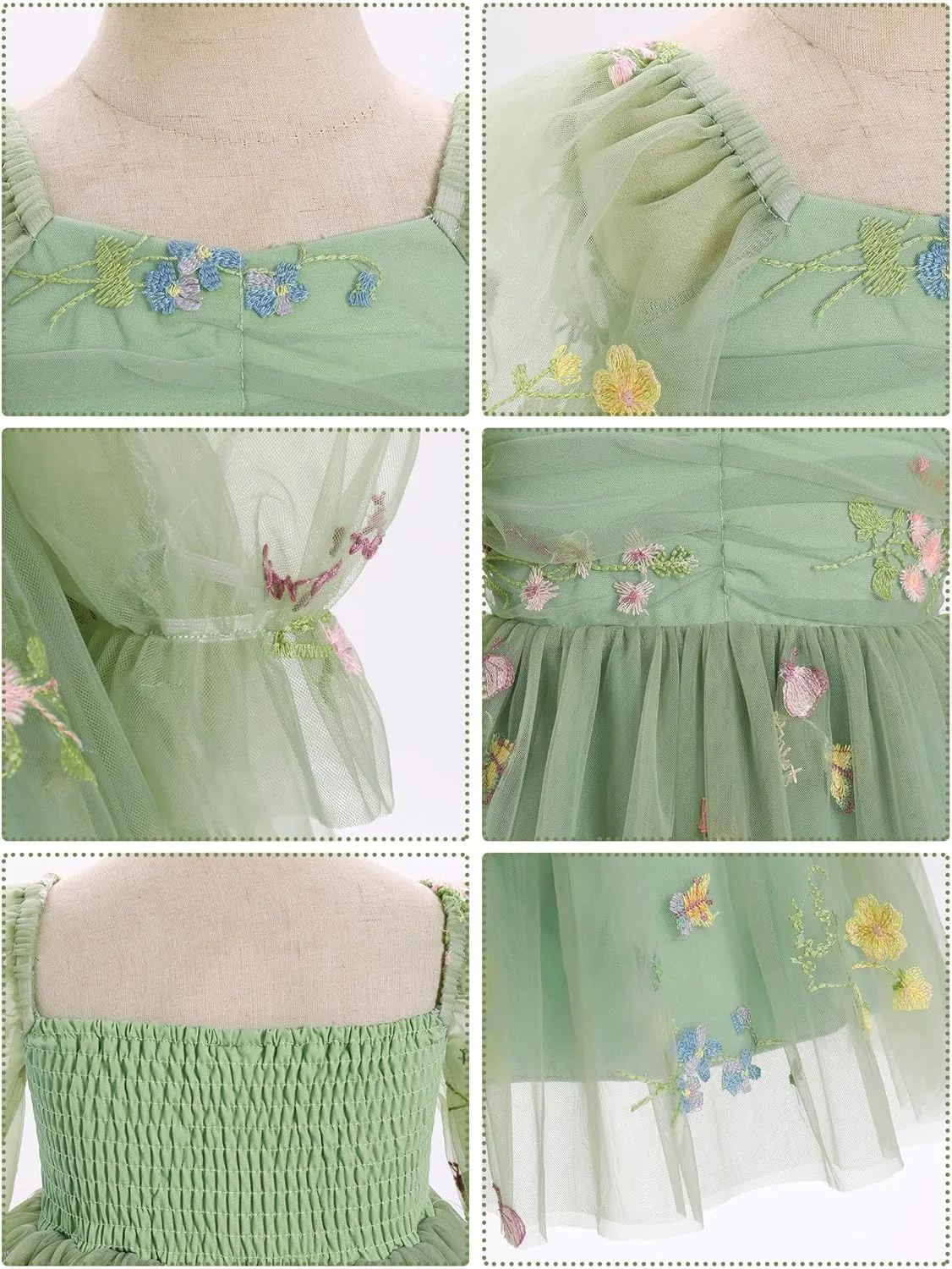 IMEKIS Toddler Girl Birthday Dress Floral Confetti Tulle Formal Wedding Party Long Sleeve Dress Cake Smash Photo Shoot