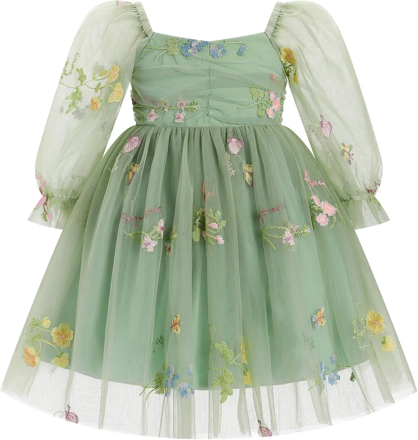 IMEKIS Toddler Girl Birthday Dress Floral Confetti Tulle Formal Wedding Party Long Sleeve Dress Cake Smash Photo Shoot