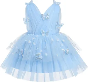 IMEKIS Toddler Girls Butterfly Birthday Dress Sparkle Flower Tulle Tutu Formal Wedding Party Dresses Photo Shoot