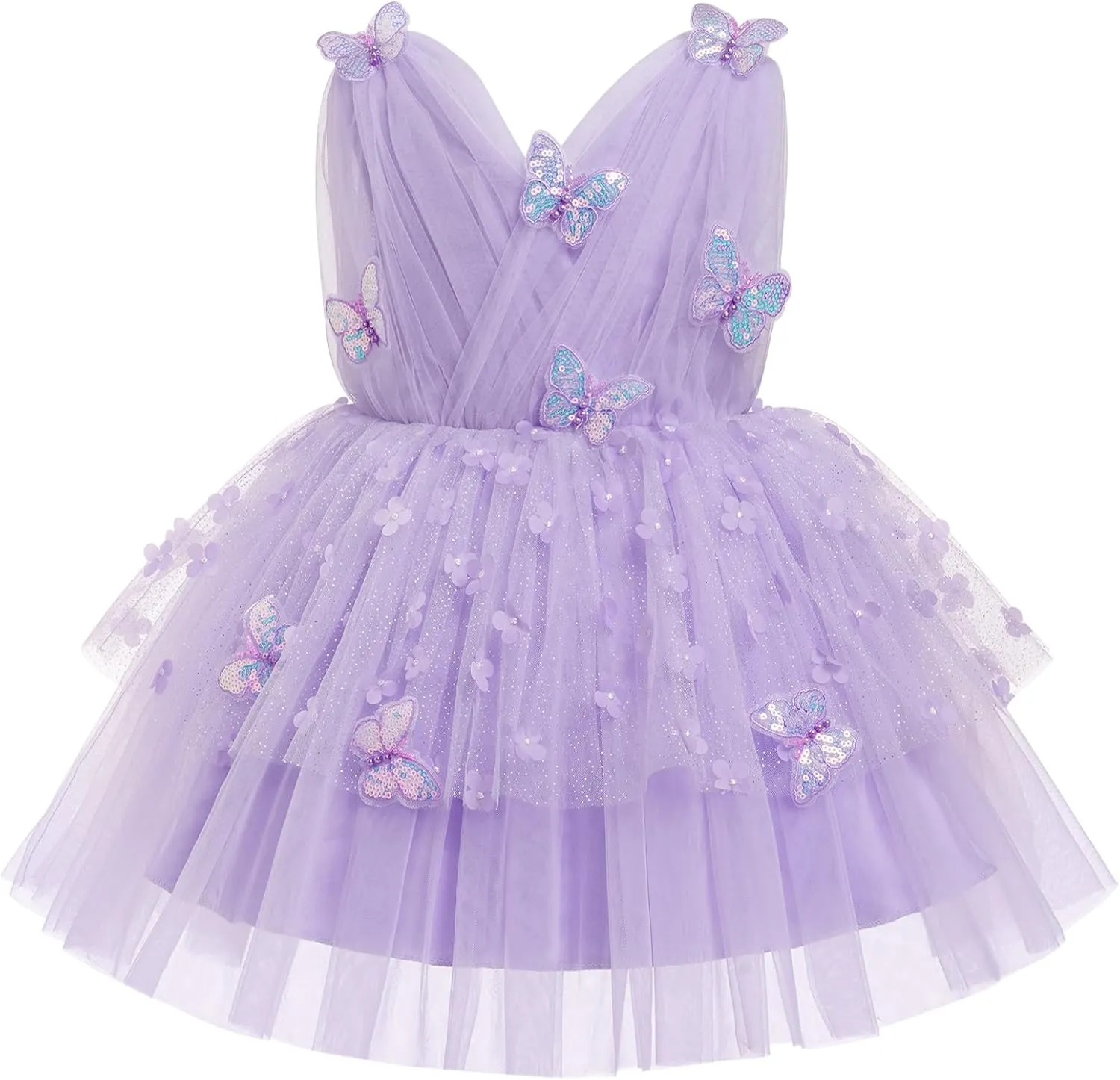 IMEKIS Toddler Girls Butterfly Birthday Dress Sparkle Flower Tulle Tutu Formal Wedding Party Dresses Photo Shoot