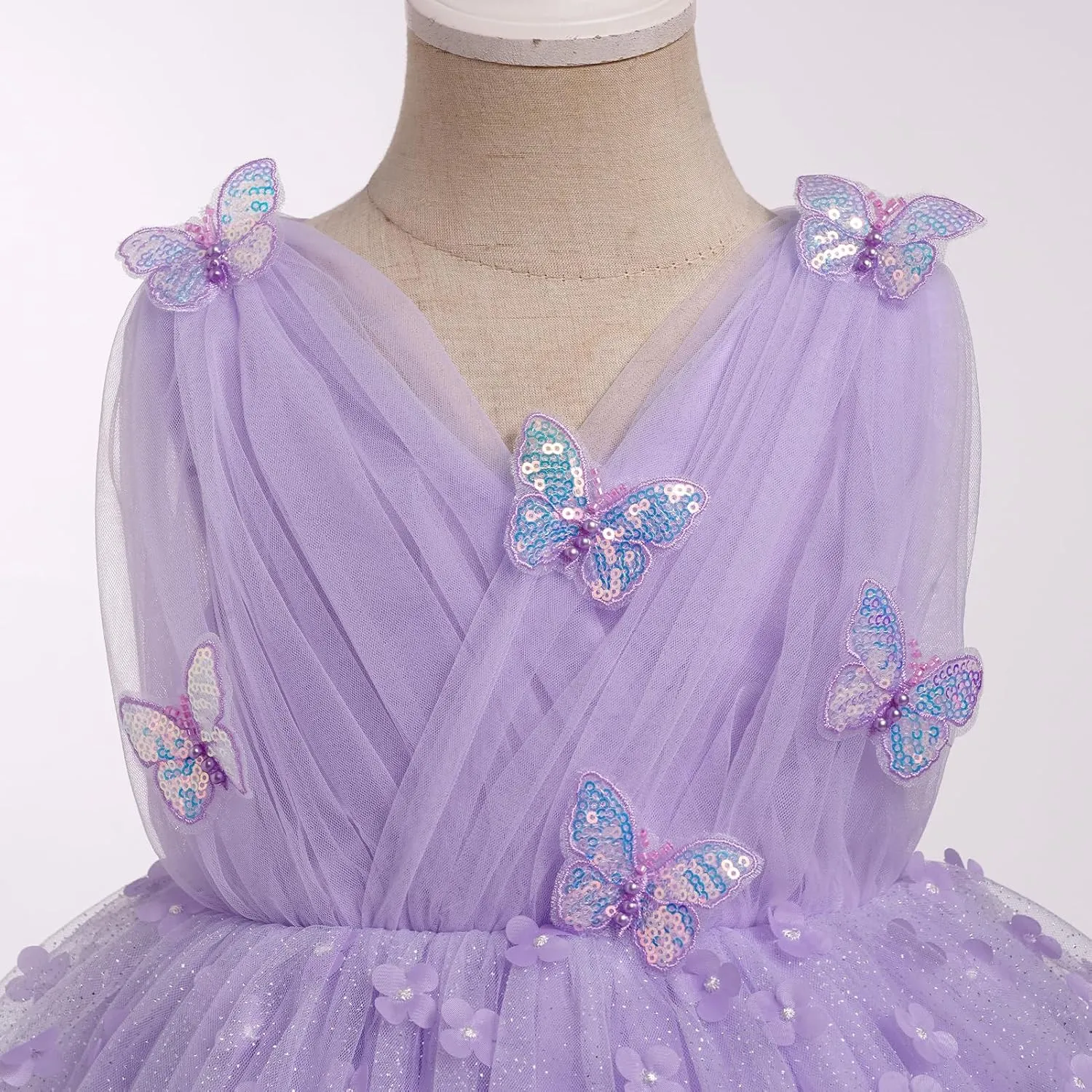 IMEKIS Toddler Girls Butterfly Birthday Dress Sparkle Flower Tulle Tutu Formal Wedding Party Dresses Photo Shoot