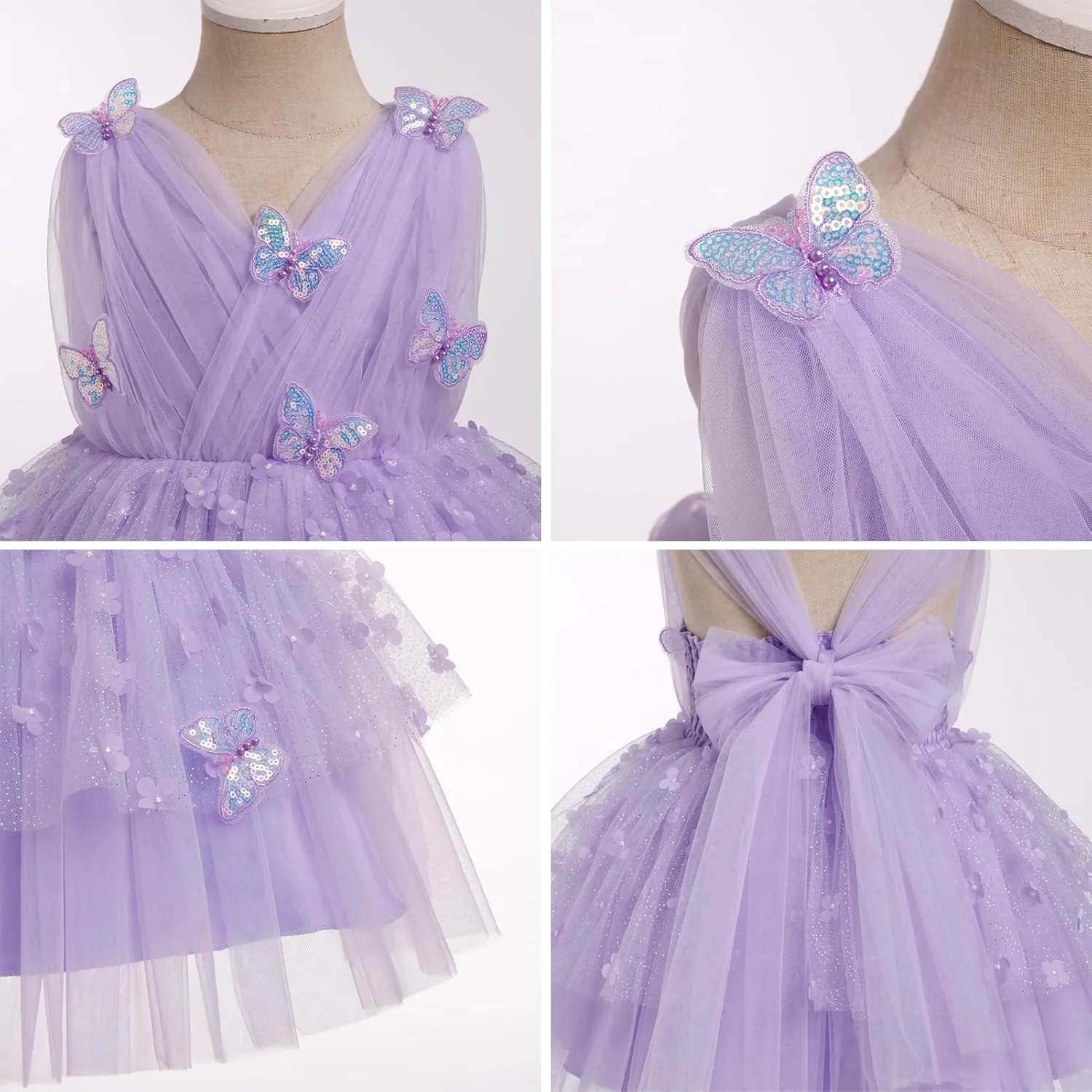 IMEKIS Toddler Girls Butterfly Birthday Dress Sparkle Flower Tulle Tutu Formal Wedding Party Dresses Photo Shoot