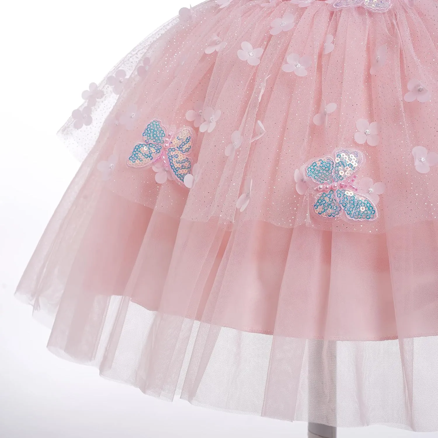 IMEKIS Toddler Girls Butterfly Birthday Dress Sparkle Flower Tulle Tutu Formal Wedding Party Dresses Photo Shoot