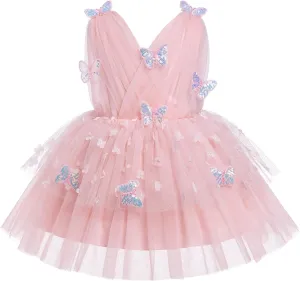 IMEKIS Toddler Girls Butterfly Birthday Dress Sparkle Flower Tulle Tutu Formal Wedding Party Dresses Photo Shoot