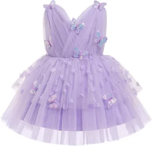 IMEKIS Toddler Girls Butterfly Birthday Dress Sparkle Flower Tulle Tutu Formal Wedding Party Dresses Photo Shoot