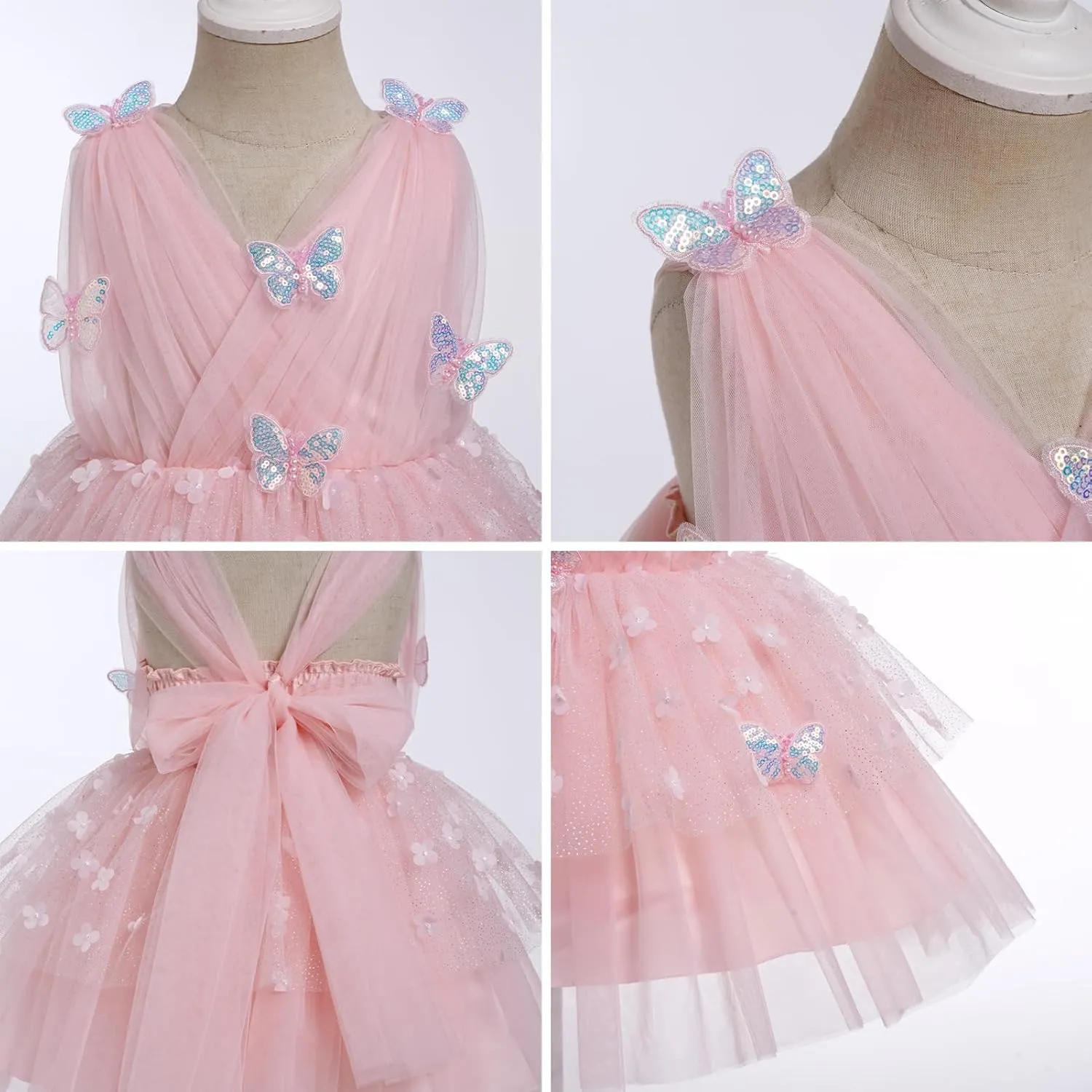 IMEKIS Toddler Girls Butterfly Birthday Dress Sparkle Flower Tulle Tutu Formal Wedding Party Dresses Photo Shoot