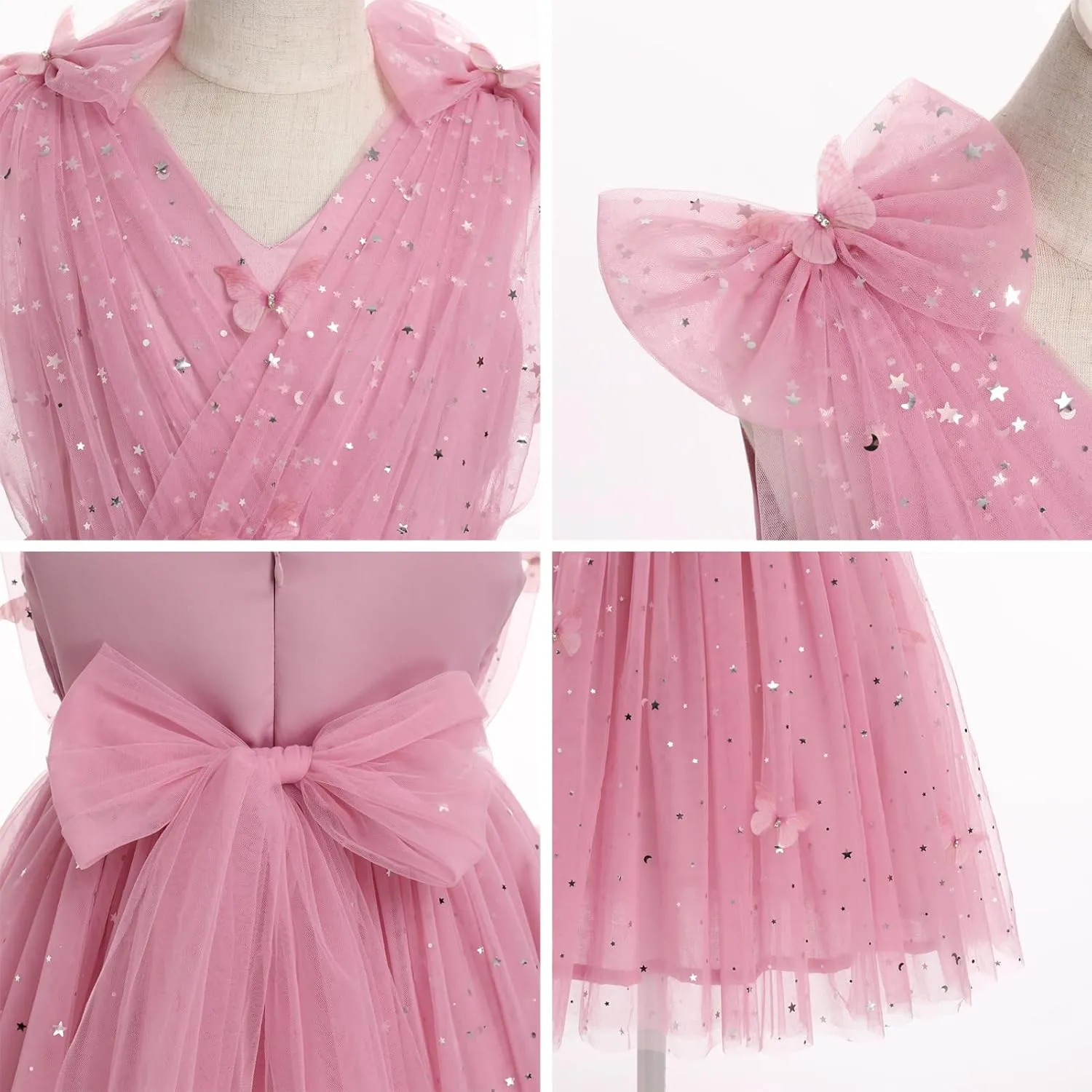 IMEKIS Toddler Kids Girls Butterfly Dress Sparkle Sequins Tulle Wedding Formal Birthday Dresses 2-10T