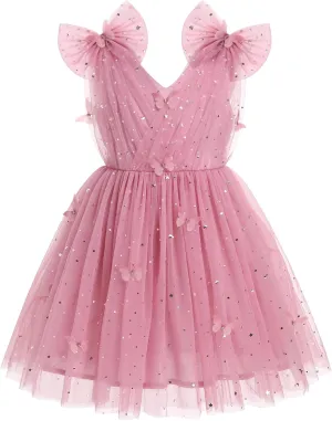 IMEKIS Toddler Kids Girls Butterfly Dress Sparkle Sequins Tulle Wedding Formal Birthday Dresses 2-10T