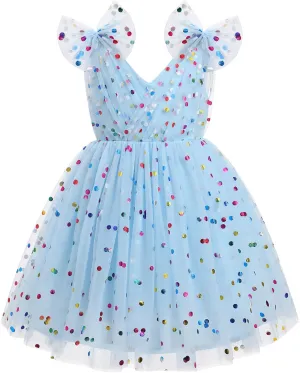 IMEKIS Toddler Kids Girls Butterfly Dress Sparkle Sequins Tulle Wedding Formal Birthday Dresses 2-10T