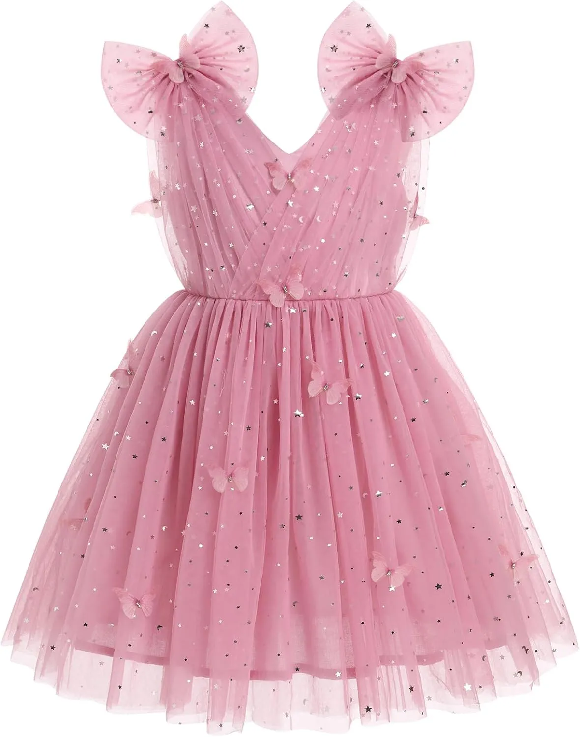 IMEKIS Toddler Kids Girls Butterfly Dress Sparkle Sequins Tulle Wedding Formal Birthday Dresses 2-10T