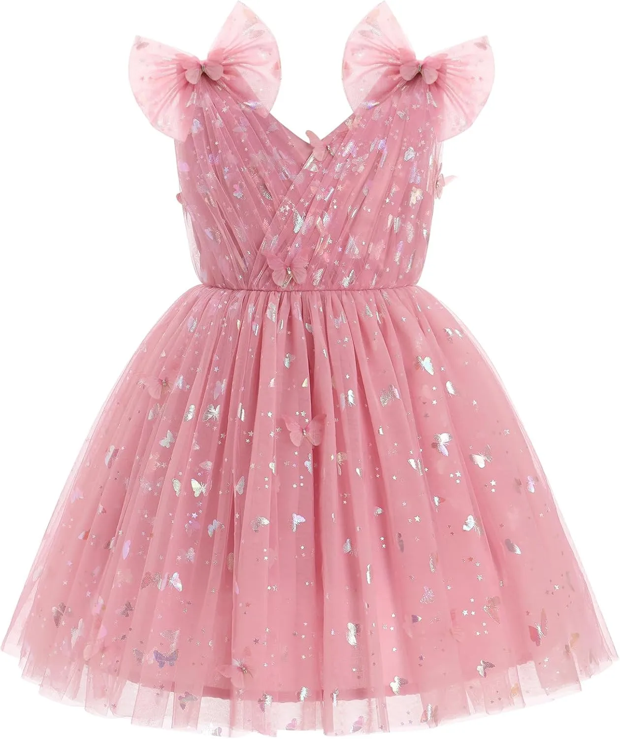 IMEKIS Toddler Kids Girls Butterfly Dress Sparkle Sequins Tulle Wedding Formal Birthday Dresses 2-10T