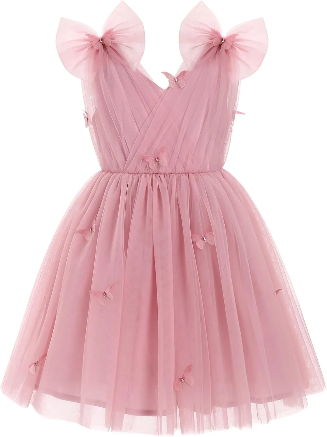 IMEKIS Toddler Kids Girls Butterfly Dress Sparkle Sequins Tulle Wedding Formal Birthday Dresses 2-10T