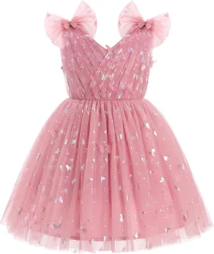 IMEKIS Toddler Kids Girls Butterfly Dress Sparkle Sequins Tulle Wedding Formal Birthday Dresses 2-10T