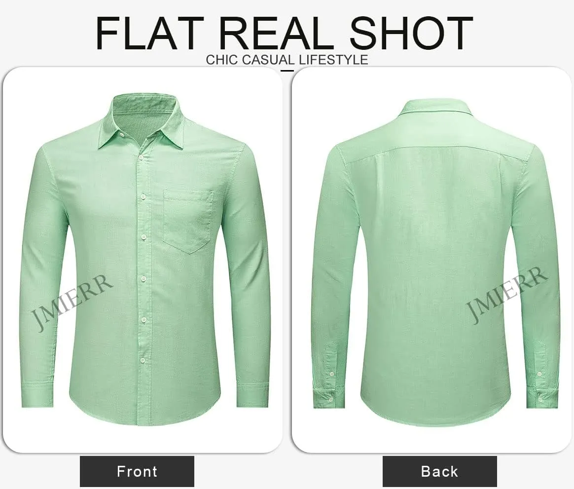 JMIERR Mens Cotton Linen Casual Stylish Button Down Shirt Long Sleeve Dress Shirts