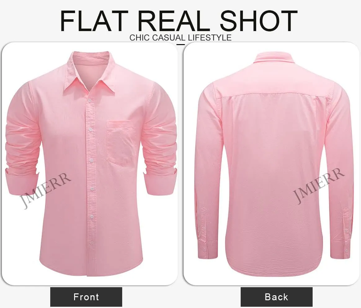 JMIERR Mens Cotton Linen Casual Stylish Button Down Shirt Long Sleeve Dress Shirts