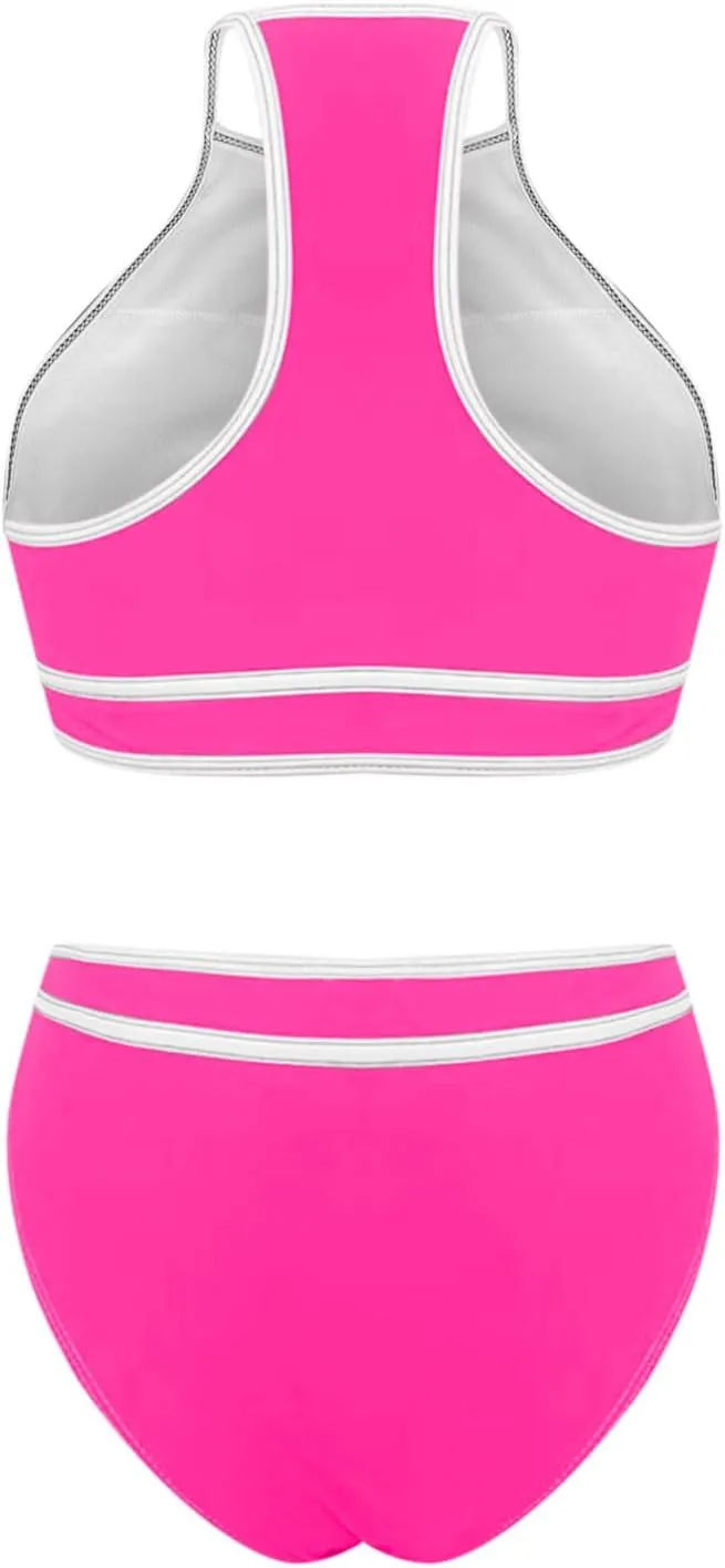 jsaierl Women Color Block Bikini Sets Tummy Control High Waisted Sporty Beach Swimwear Fashion Slimming 2 Piece Bathing Suits