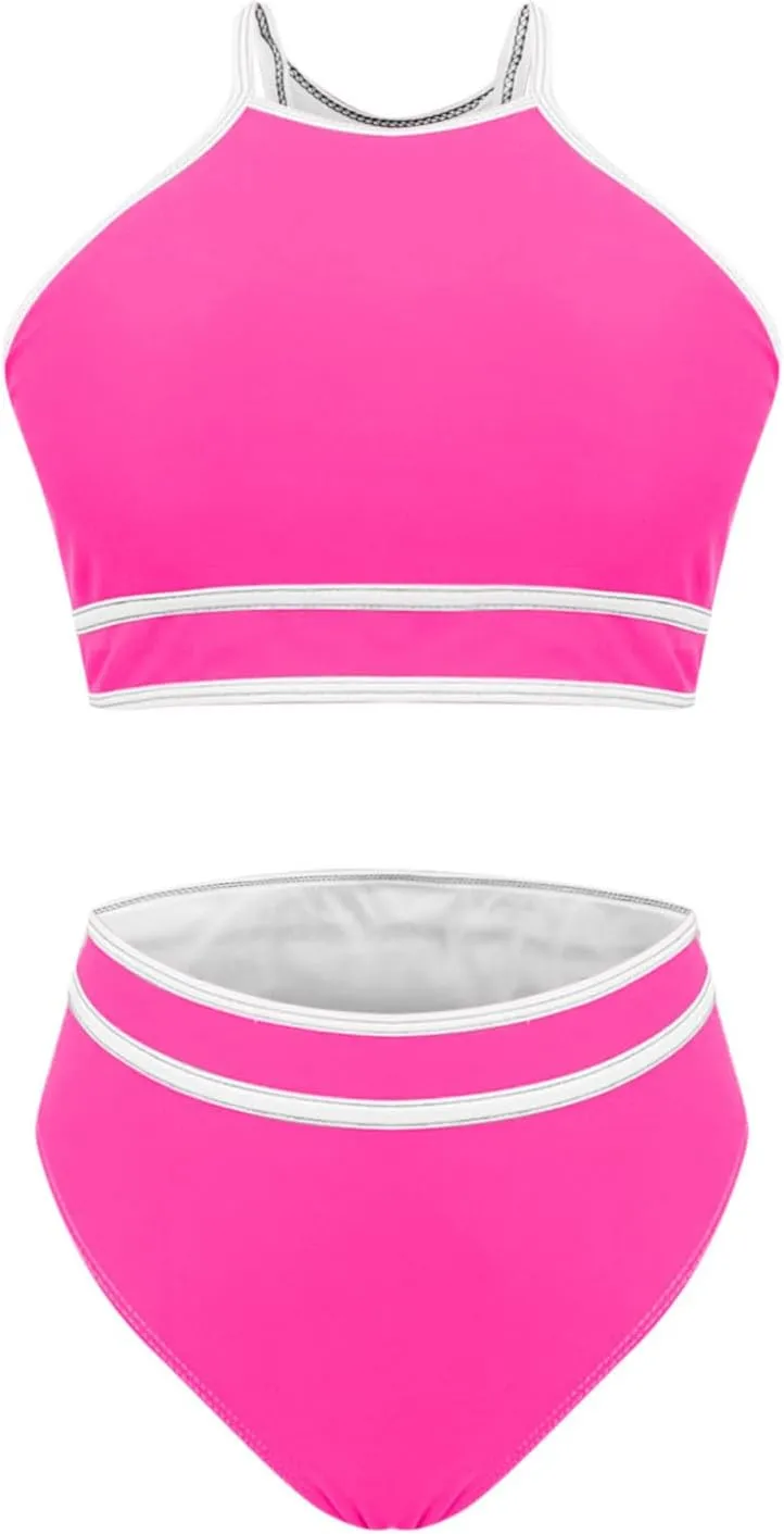 jsaierl Women Color Block Bikini Sets Tummy Control High Waisted Sporty Beach Swimwear Fashion Slimming 2 Piece Bathing Suits