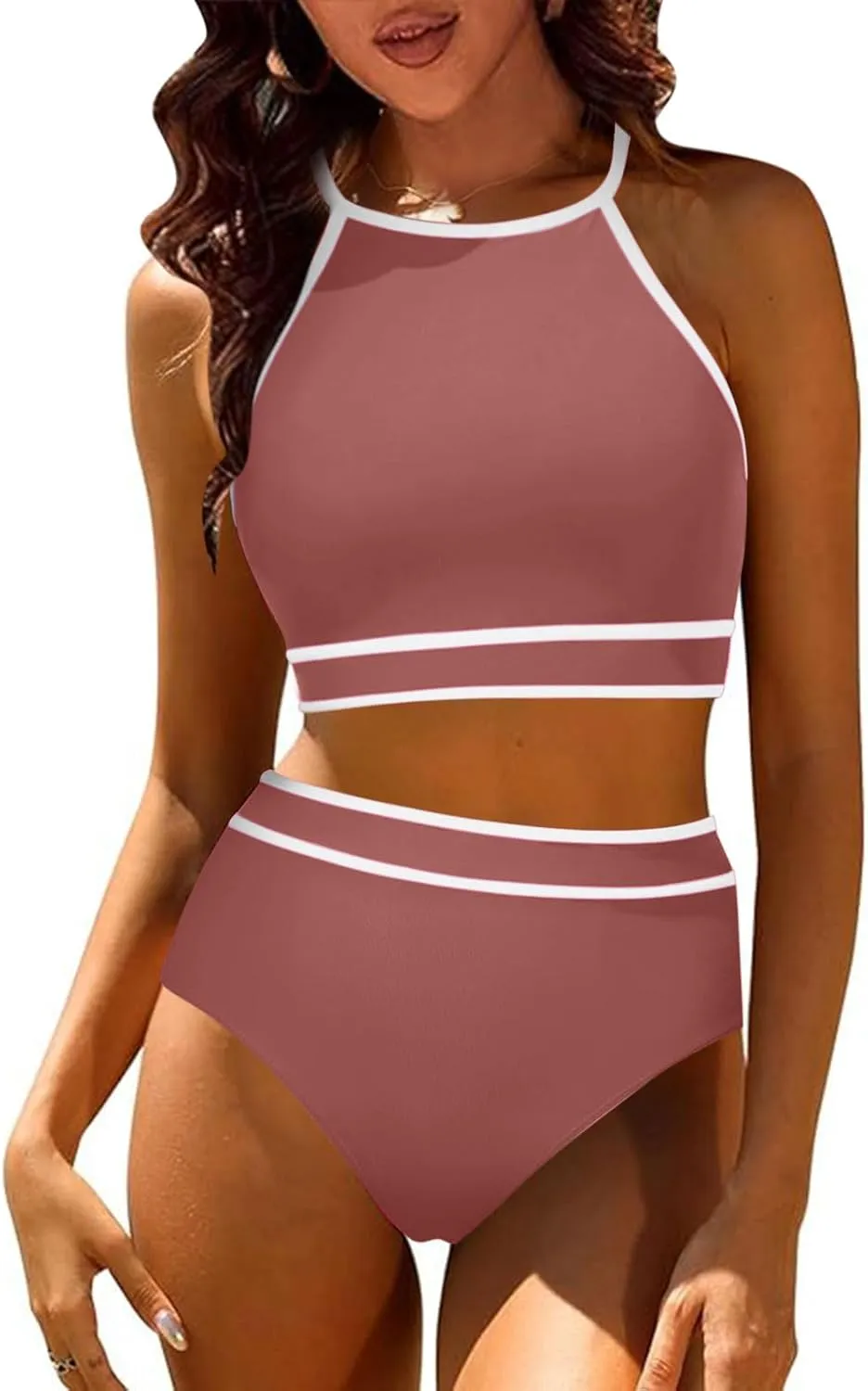 jsaierl Women's Bikini Sets Trendy Color Block Two Piece Bathing Suits High Waisted Tummy Control Swimsuits 2025 Beachwear