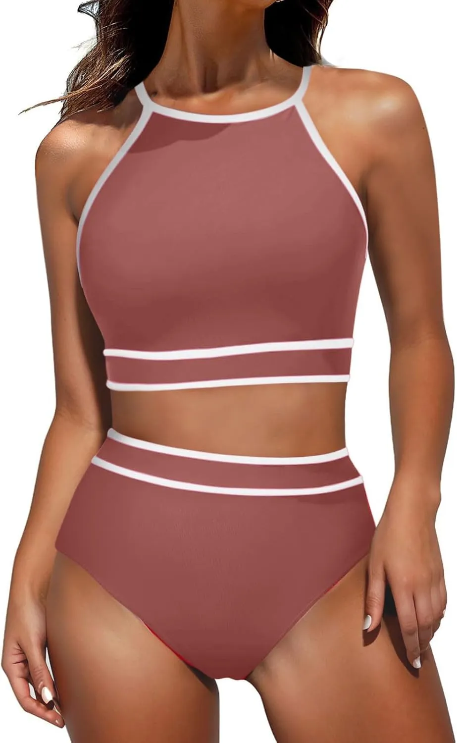 jsaierl Women's Bikini Sets Trendy Color Block Two Piece Bathing Suits High Waisted Tummy Control Swimsuits 2025 Beachwear