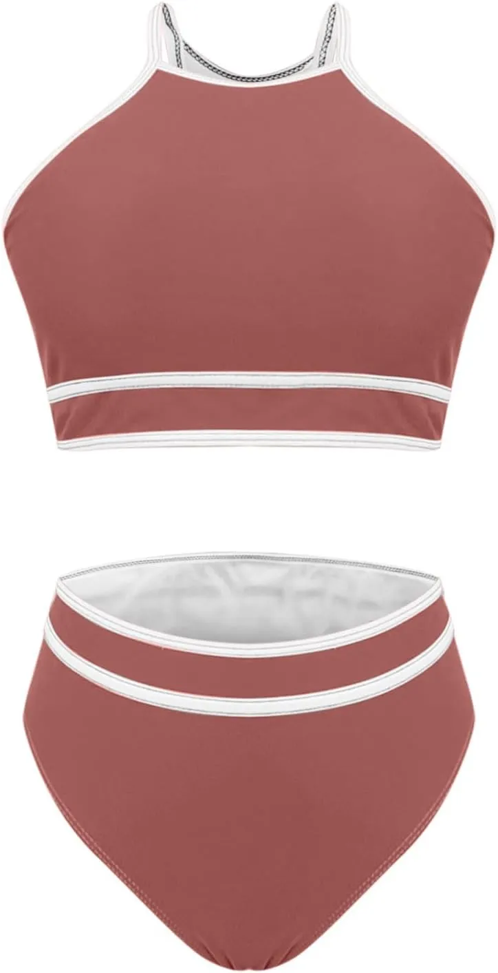 jsaierl Women's Bikini Sets Trendy Color Block Two Piece Bathing Suits High Waisted Tummy Control Swimsuits 2025 Beachwear