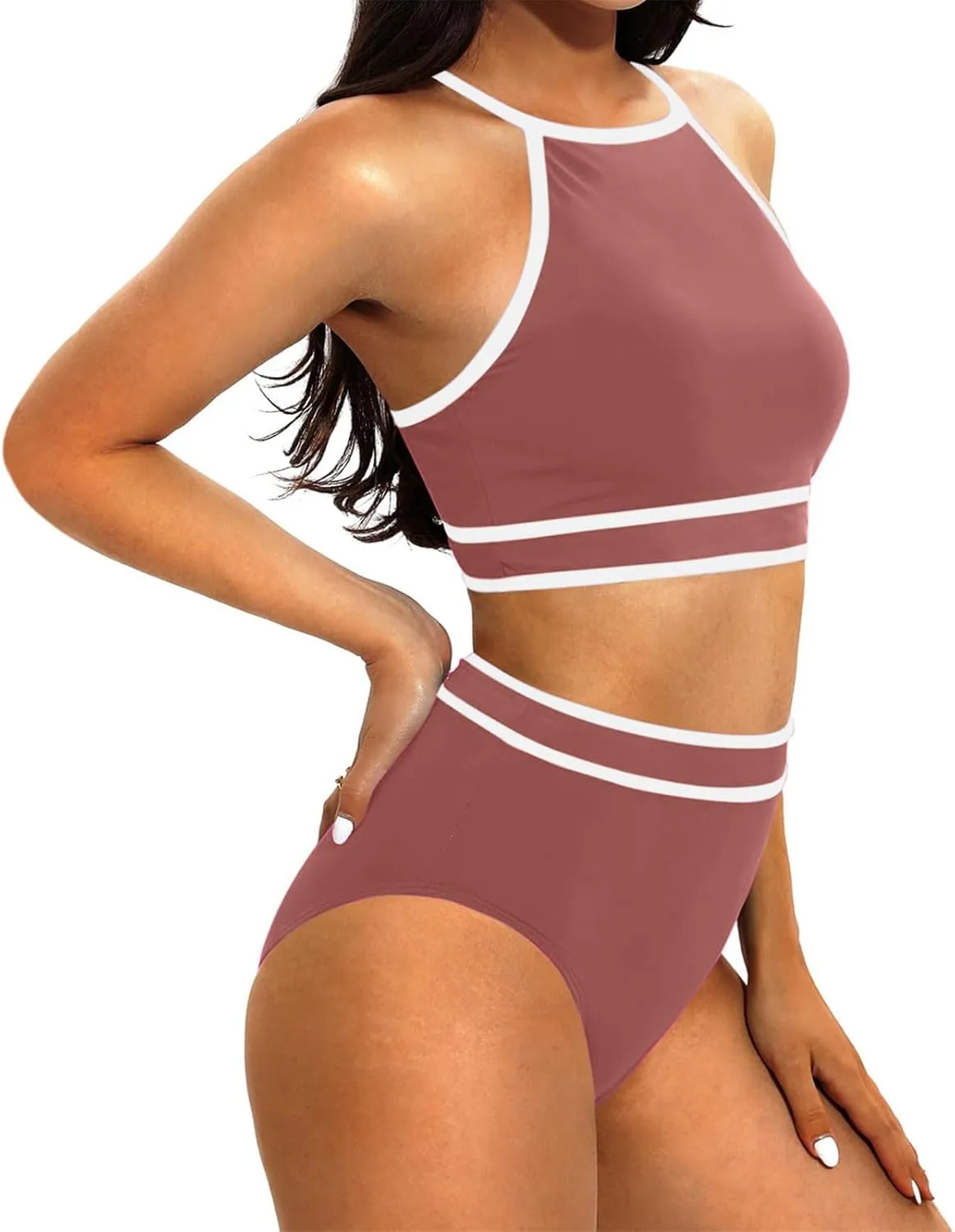 jsaierl Women's Bikini Sets Trendy Color Block Two Piece Bathing Suits High Waisted Tummy Control Swimsuits 2025 Beachwear