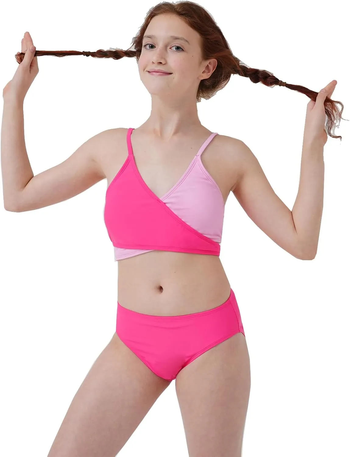 karrack Teen Girls' Swimsuits Two-Piece V-Neck Bikini Adjustable Shoulder Straps Swimsuit Kids Bikini Set