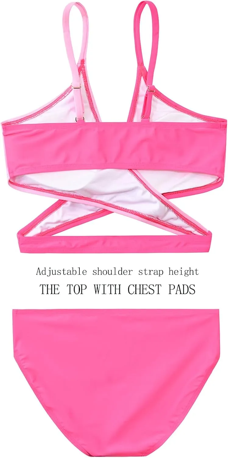 karrack Teen Girls' Swimsuits Two-Piece V-Neck Bikini Adjustable Shoulder Straps Swimsuit Kids Bikini Set