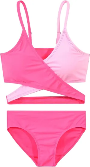 karrack Teen Girls' Swimsuits Two-Piece V-Neck Bikini Adjustable Shoulder Straps Swimsuit Kids Bikini Set