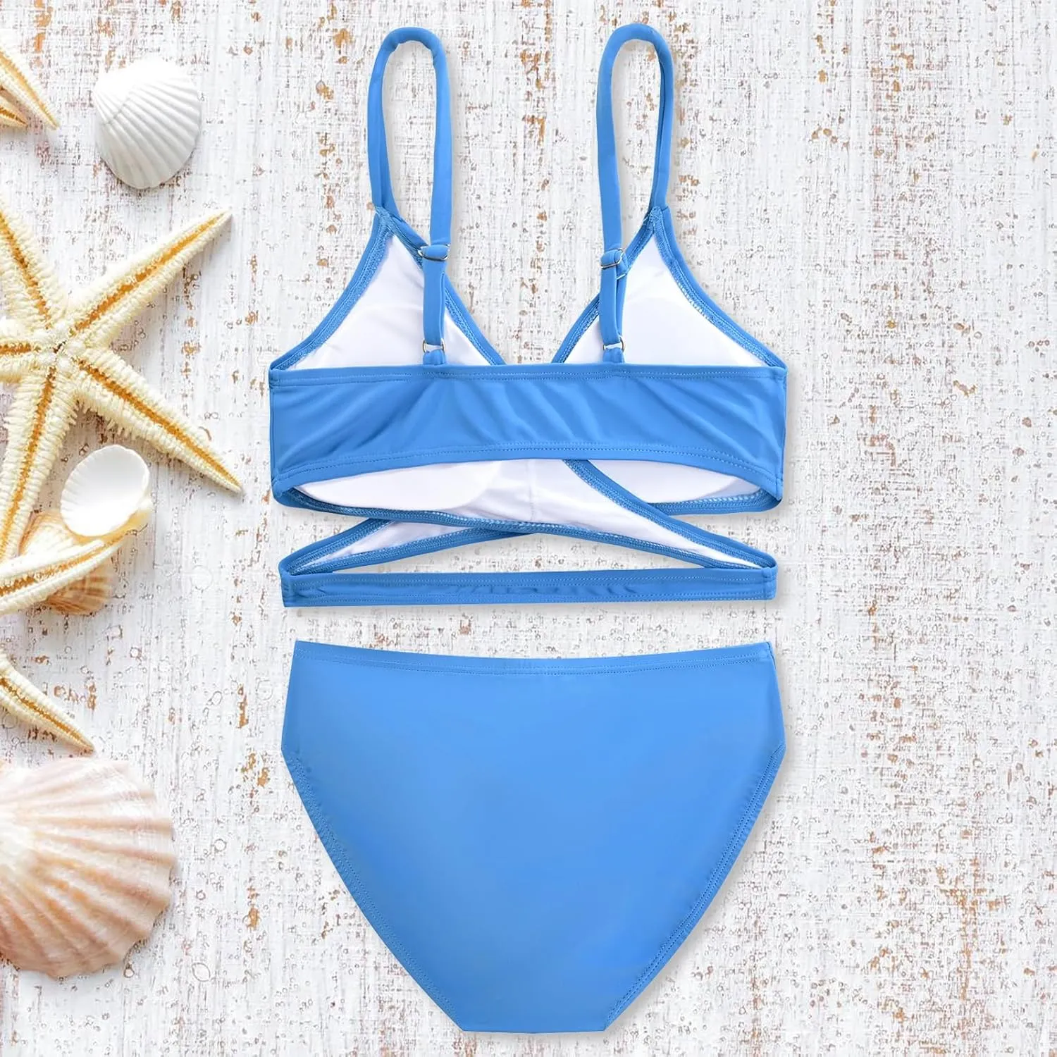 karrack Teen Girls' Swimsuits Two-Piece V-Neck Bikini Adjustable Shoulder Straps Swimsuit Kids Bikini Set