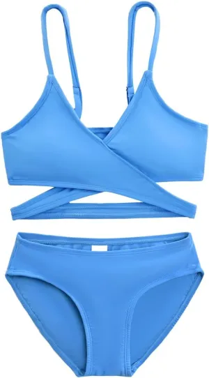karrack Teen Girls' Swimsuits Two-Piece V-Neck Bikini Adjustable Shoulder Straps Swimsuit Kids Bikini Set