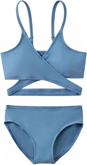 karrack Teen Girls' Swimsuits Two-Piece V-Neck Bikini Adjustable Shoulder Straps Swimsuit Kids Bikini Set