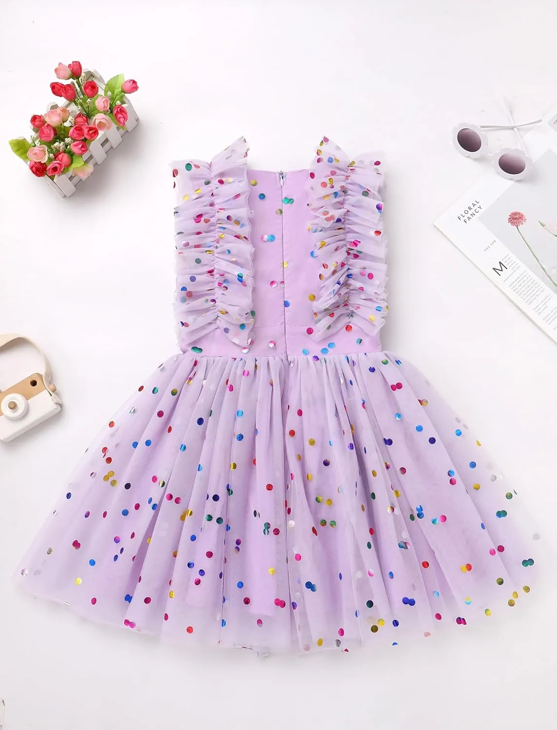Kids Girls Confetti Birthday Princess Dress Ruffle Sleeve Boho Cake Smash Photo Shoot Outfit 3-10T