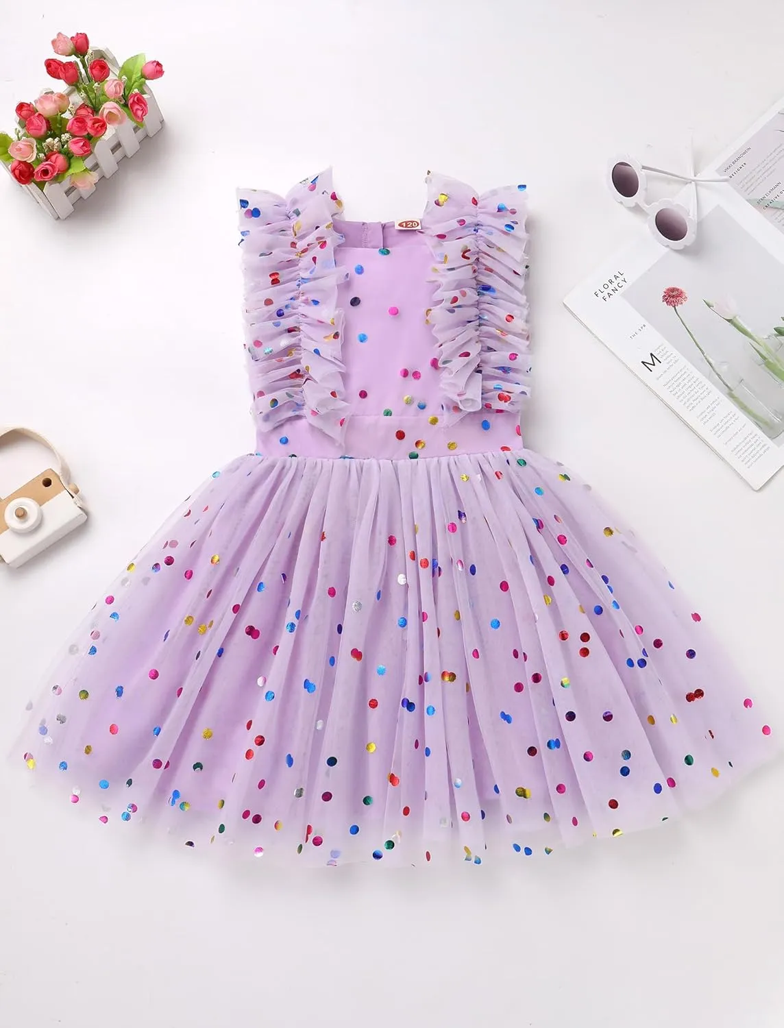 Kids Girls Confetti Birthday Princess Dress Ruffle Sleeve Boho Cake Smash Photo Shoot Outfit 3-10T