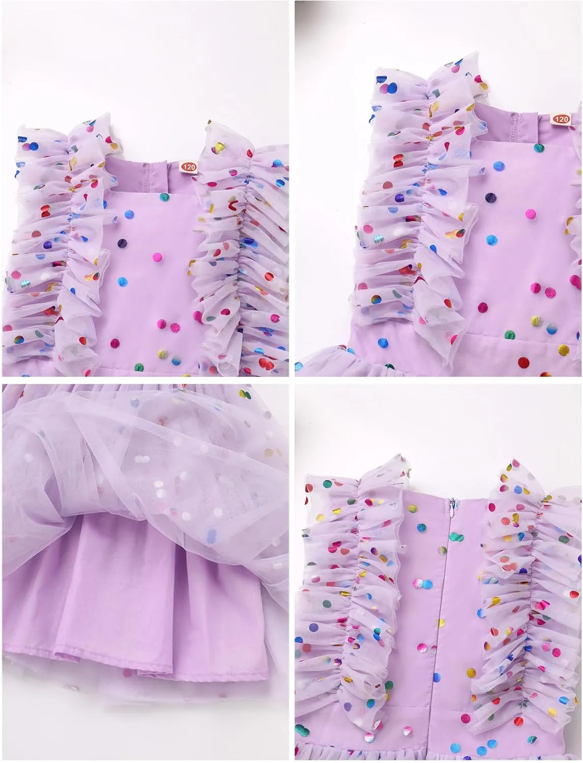 Kids Girls Confetti Birthday Princess Dress Ruffle Sleeve Boho Cake Smash Photo Shoot Outfit 3-10T