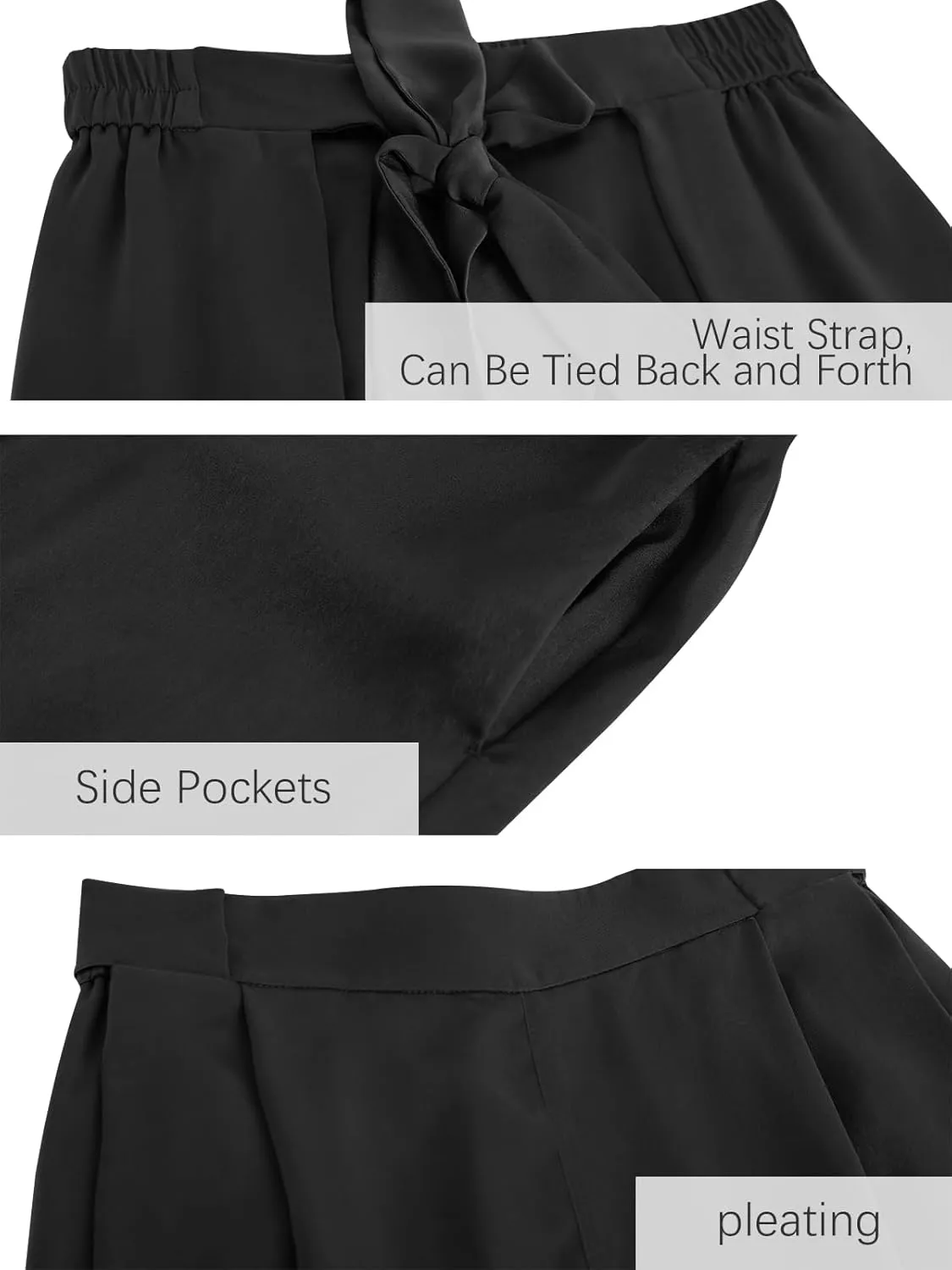 Les umes Women Wide Leg Pants with Pockets Summer Palazzo Pants Tie Knot Casual High Waist Flowy Pants