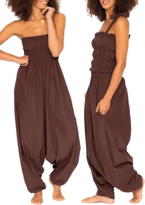 likemary Harem Pants Women Jumpsuits – Maxi Romper Pulls Down into Cotton Boho Pants with Pockets – One Size 2-in-1 Outfit