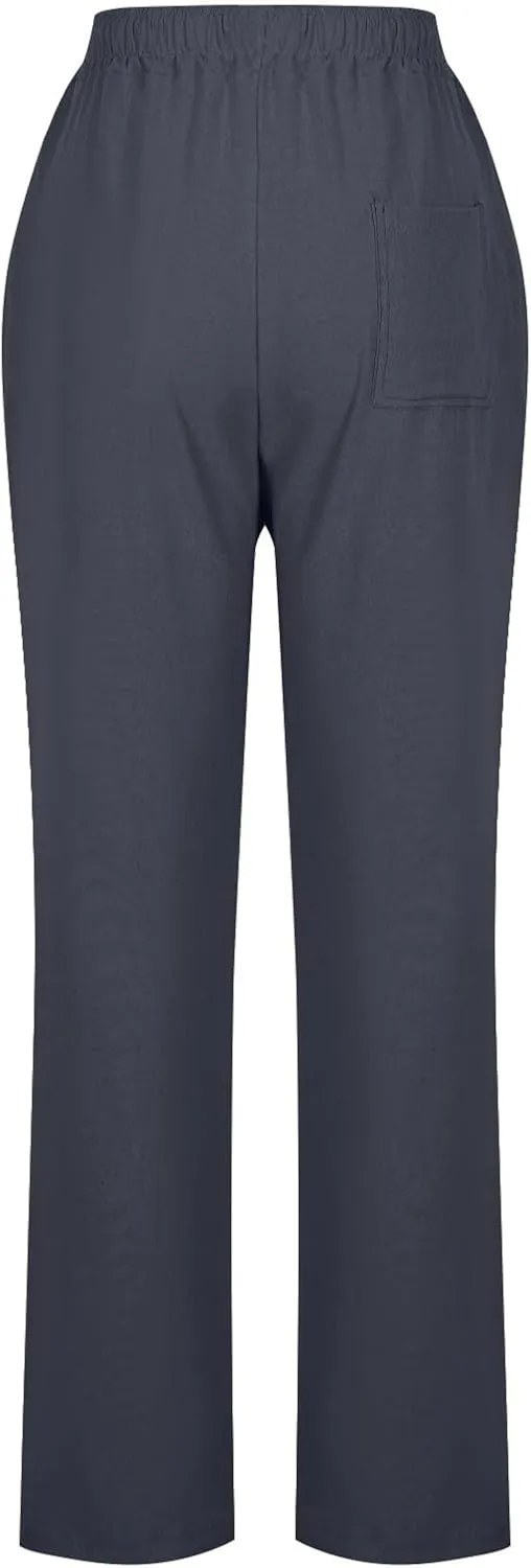 Linen Pants for Women Summer 2025 Drawstring Elastic Waist Pants High Waisted Wide Leg Pants Trousers with Pockets