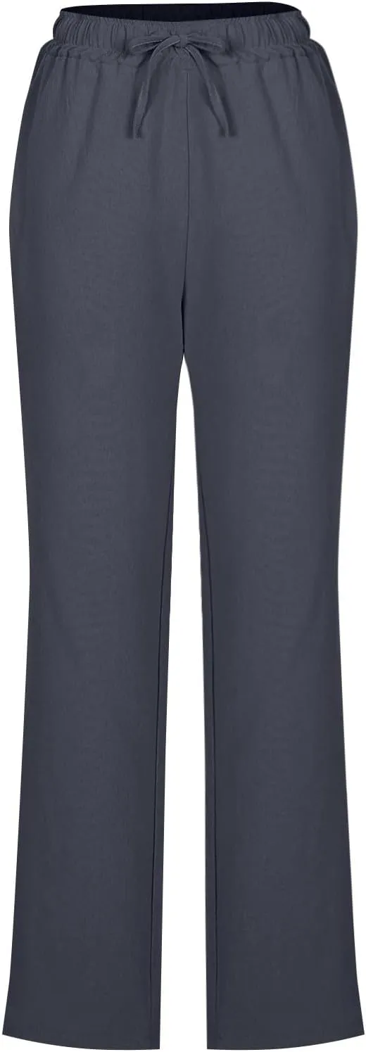 Linen Pants for Women Summer 2025 Drawstring Elastic Waist Pants High Waisted Wide Leg Pants Trousers with Pockets