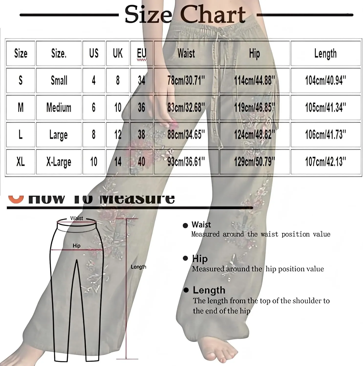 Linen Pants for Women with Pockets Summer Plus Size Art Print Casual Pants Drawstring Expandable Waist Trousers